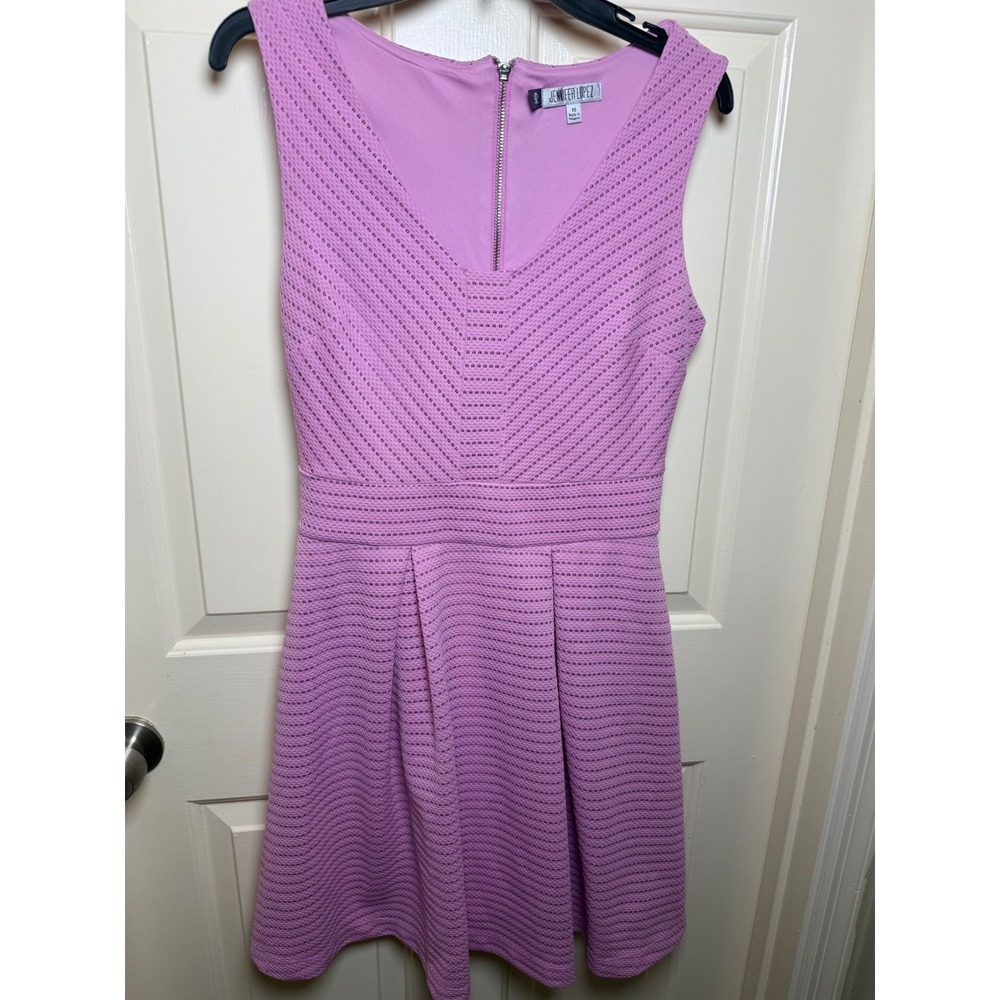Jennifer Lopez Pink Textured Fit and Flare V-Neck Dress Size 10 Sleeveless